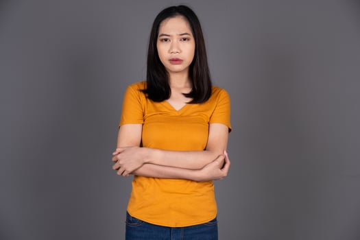 Portrait of a Female Looking Upset and Sad Isolated Background photo