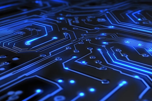 A close up of a circuit board with blue lights photo