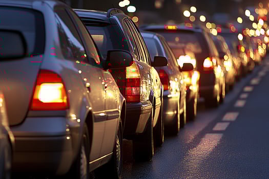 Cars are lined up on the road photo