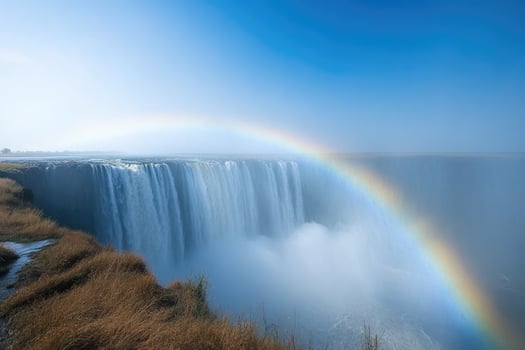 Victoria falls creating a rainbow over zambezi river in zimbabwe photo