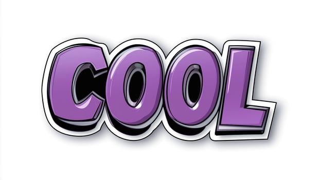 Bold purple 'COOL' text with a playful, 3D effect against a white background. photo