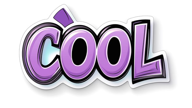 Stylized 'Cool' graphic with vibrant purple shading and bold outlines, perfect for trendy designs. photo