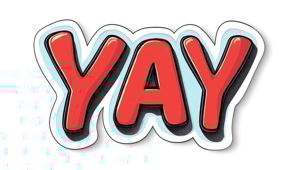 A cheerful and bold 'YAY' graphic in vibrant red with a playful design, perfect for celebrating joyous moments. photo