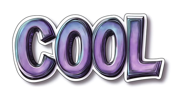 Colorful, playful text illustration featuring the word 'COOL' in vibrant purple hues. photo