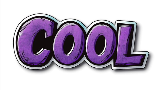 Stylized purple 'COOL' graphic with a bold, comic book-inspired design. photo