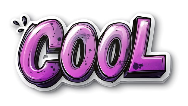 Vibrant graffiti-style text saying 'COOL' in bold purple with artistic details. photo