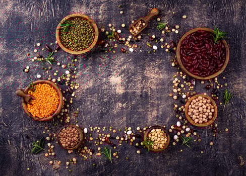 Beans, lentils, soybean, pea and chickpea photo
