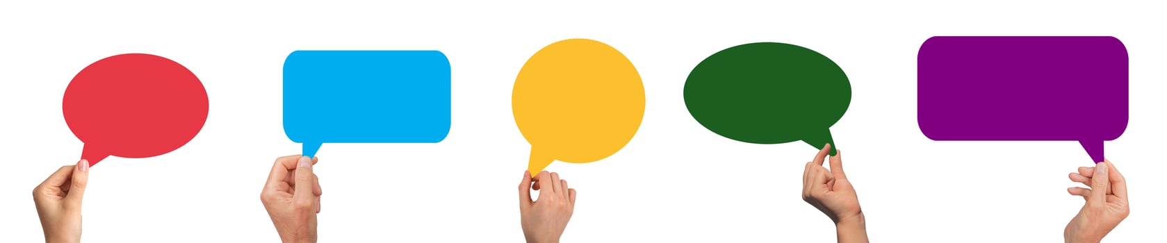 Hand holding speech bubble. Blank paper symbol for communication, message, note, talk, information, photo