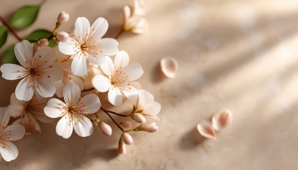 Cherry Blossom Branch with Copyspace on Soft Background Nature Close-up Floral Art photo