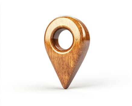 Wooden Location Pin Icon Isolated on White Background for Navigation photo