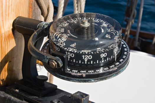 Compass of a ship, close up photo