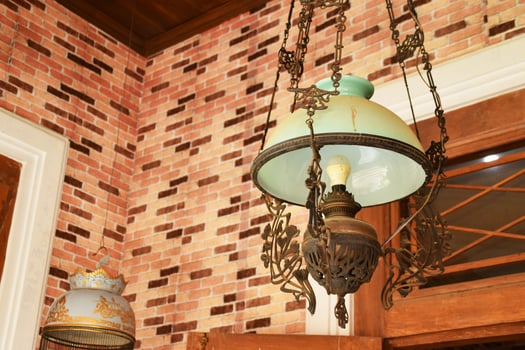 Traditional Javanese Pendant Light with Blue Green Shade photo