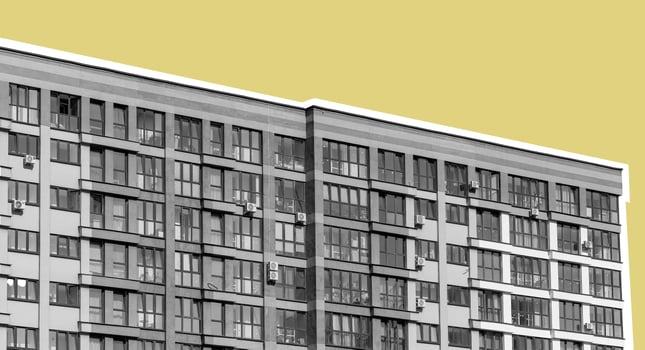Building facade in metropolis. Modern condominium, multistorey apartment, residential property, photo