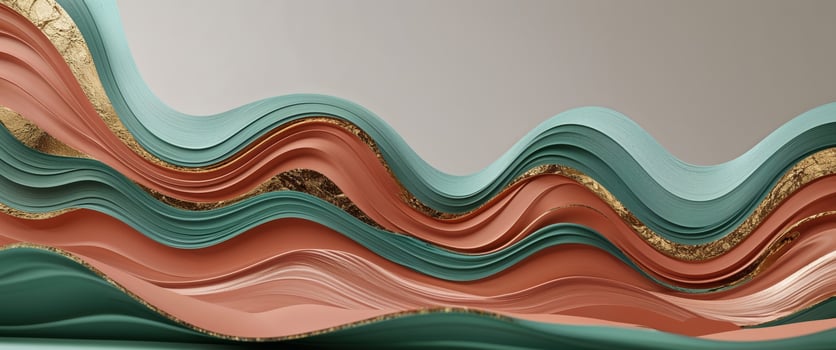 Abstract Wavy Layers Terracotta Green Teal Gold Texture Background photo