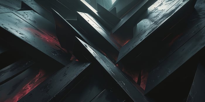 Abstract dark geometric texture with overlapping black panels and shadows. photo