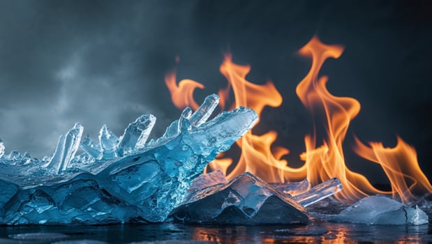 Ice melting in the water with flames photo