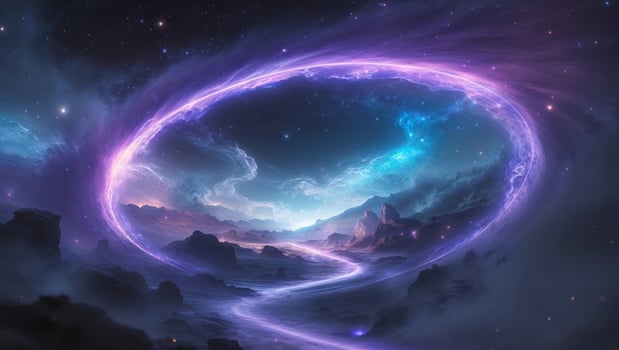 A purple and blue spiral in the sky photo