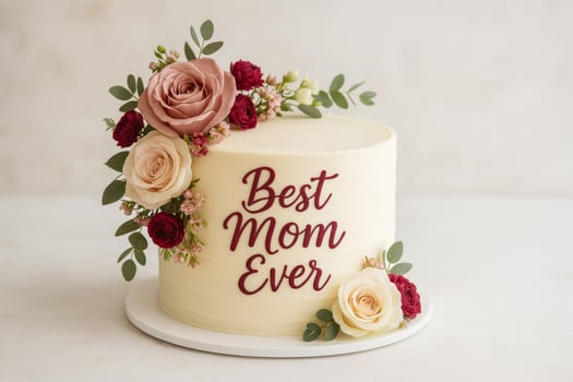 Beautiful Cake Decorated With Flowers Celebrating the Best Mom Ever photo