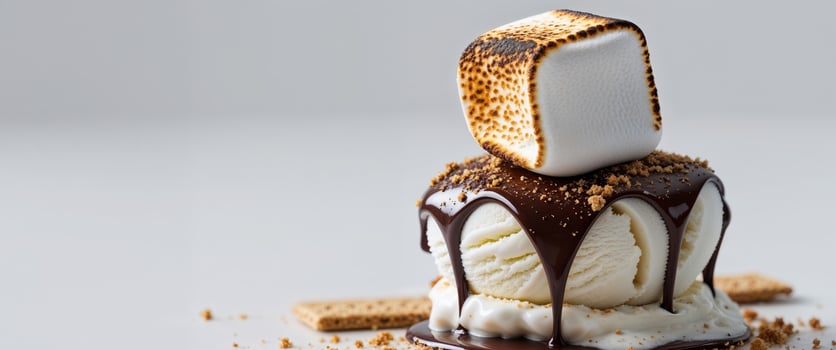 Toasted Marshmallow and S mores Sundae with Rich Chocolate Drizzle and Crunchy Graham Cracker Crumbs photo