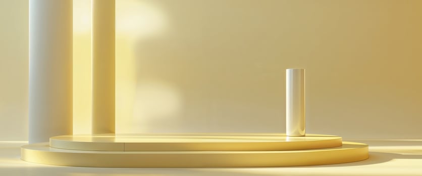 Presentation platform in shades of yellow with white cylinder photo