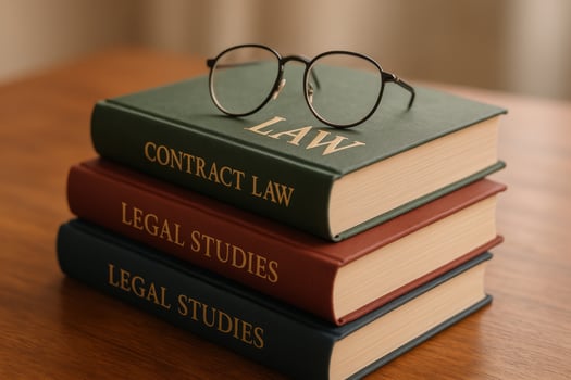 Study Materials for Law Students on Wooden Table With Glasses photo