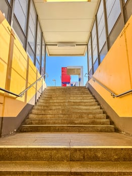 Stairs Leading Up from Underground, Sunny Day, Urban Infrastructure, Public Transit. High quality photo