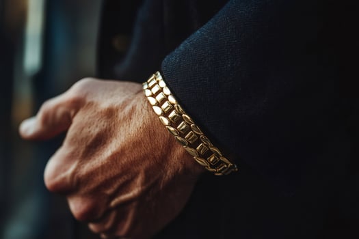 Businessman wearing luxury gold bracelet and elegant suit photo