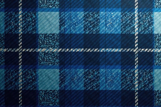 A blue plaid fabric with a white border photo