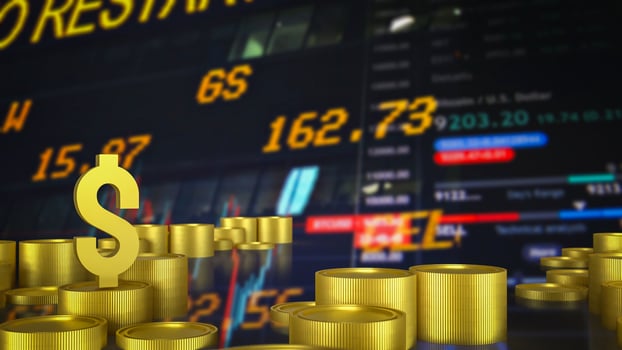 Gold coins and dollar symbol for Business concept 3d Rendering. photo