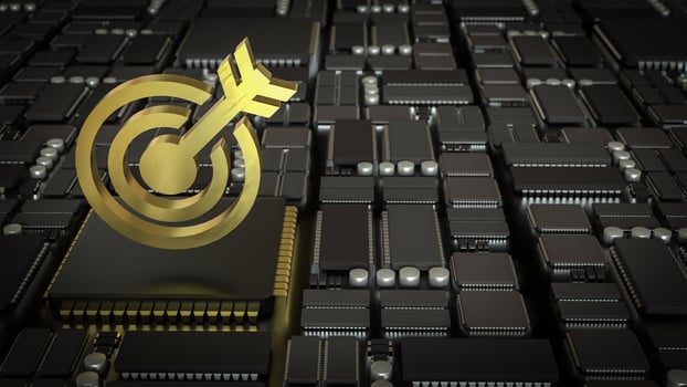 The Gold target on mother board for Business or Technology concept 3d Rendering. photo
