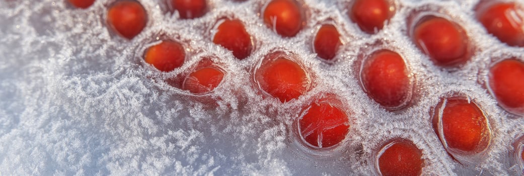 Close-up of frozen red berries encased in white crystalline ice formation photo