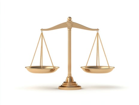 Golden balance scale symbolizing justice and equality on white background photo