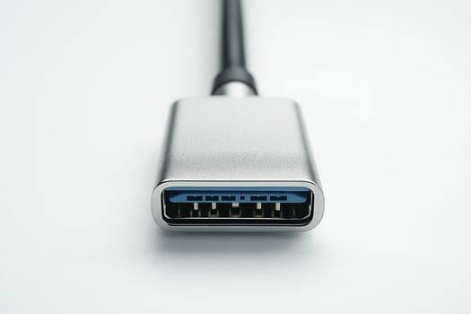 Close-up of a sleek USB connector showcasing a modern, metallic design with a clean background. photo