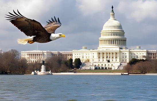 The iconic Capitol building in Washington DC with an eagle soaring in the sky, symbolizing freedom and patriotism in the United States photo