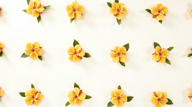 Symmetrical arrangement of vibrant yellow flowers. photo