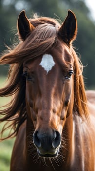 Closeup view of a horse's flowing mane in a lush green field during daylight photo