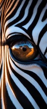 Close up view of a zebra's striking eye revealing details of its surroundings photo