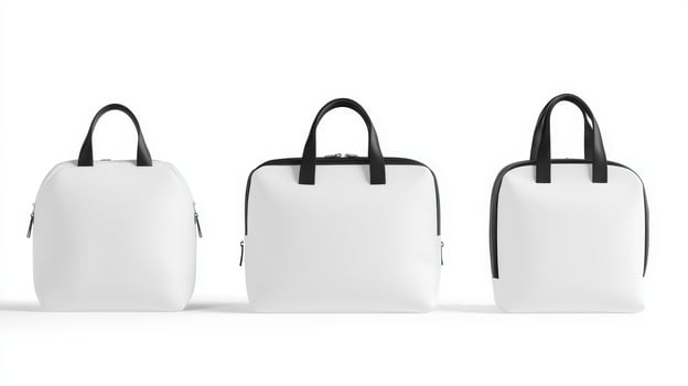 Three versatile white bags with black handles displayed together, showcasing a modern and minimalist design perfect for work or casual outings photo