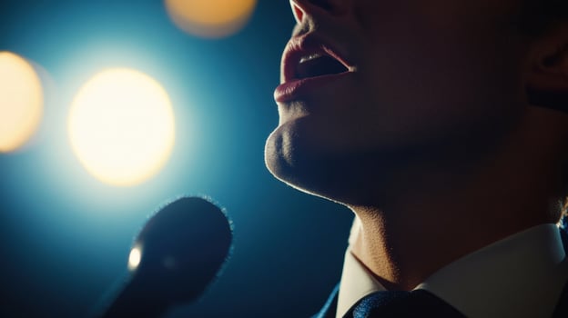 Politician delivering passionate speech during press conference photo