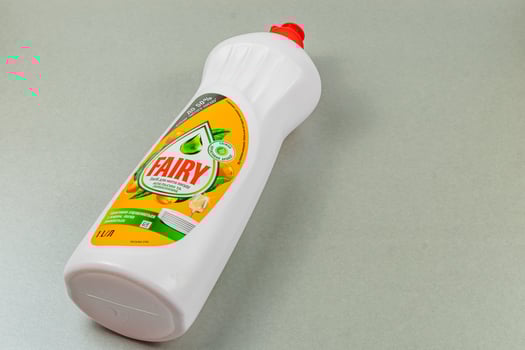 Lviv Ukraine 04.02.25 Liquid dish soap bottle on kitchen counter photo