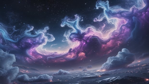 Majestic Nebula over a Gaseous Planet Surface Stunning Space Landscape. photo