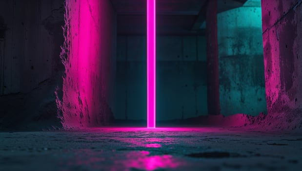 A neon light in a dark tunnel photo