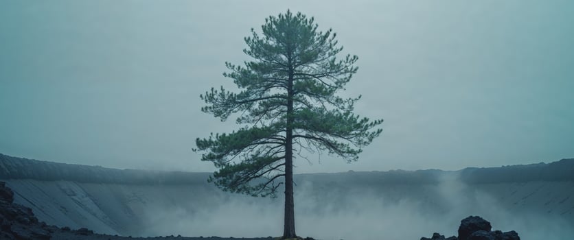 A lone tree stands in front of a dam photo