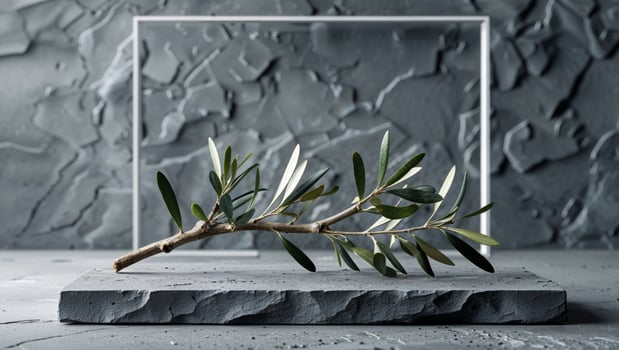 Olive Branch on Grey Textured Background. photo