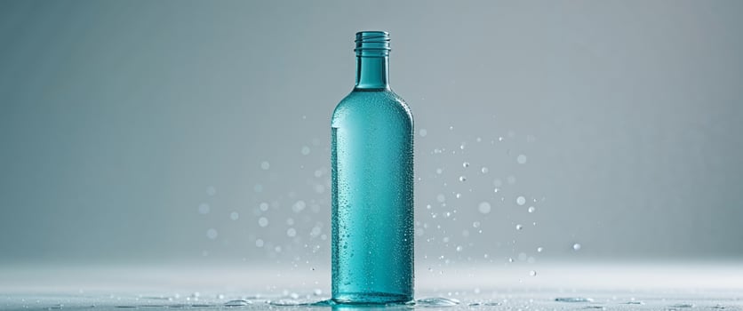 A blue bottle with water drops on it photo