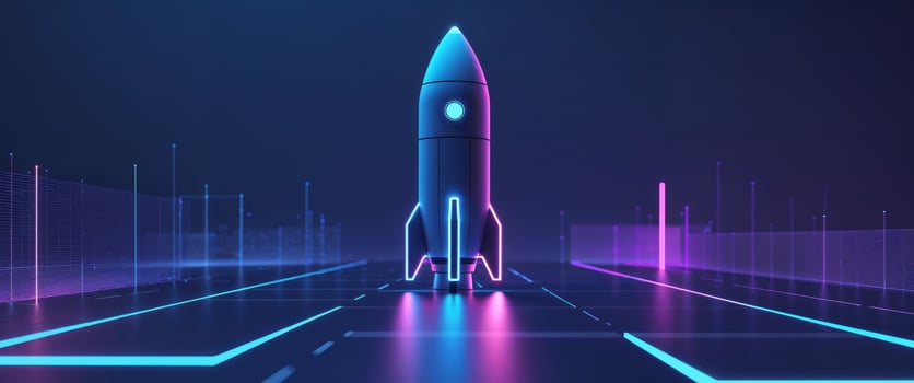 Glowing Rocket on Futuristic Digital Interface. photo