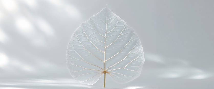 A white leaf with a long stem on a white surface photo
