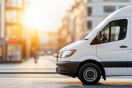 A white van is parked on the street photo