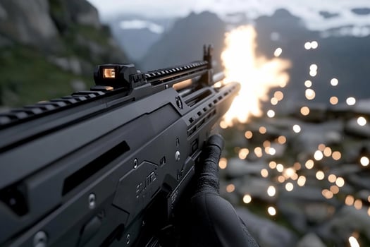 A gun is shooting fire in the air photo