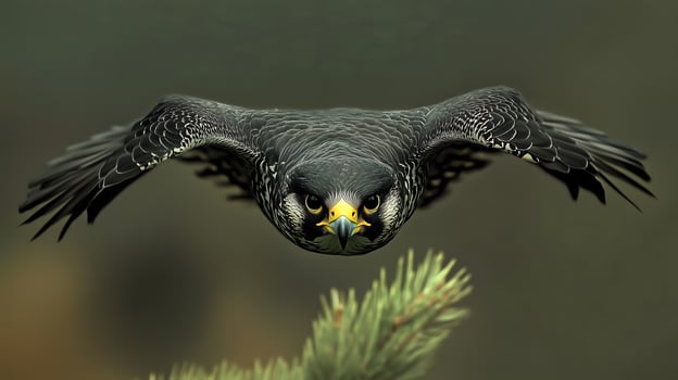 Hawk Soaring Through Misty Forest photo